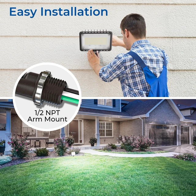 Alt view image 4 of 7 - 120W 16800LM LED Flood Lights Outdoor, 5000K, UL Listed, 2 Pack IP65 Waterproof Exterior Security Wall Lighting with 180°Knuckle, 120V Outside Aluminum Fixture for Courtyard Barn lot Garage