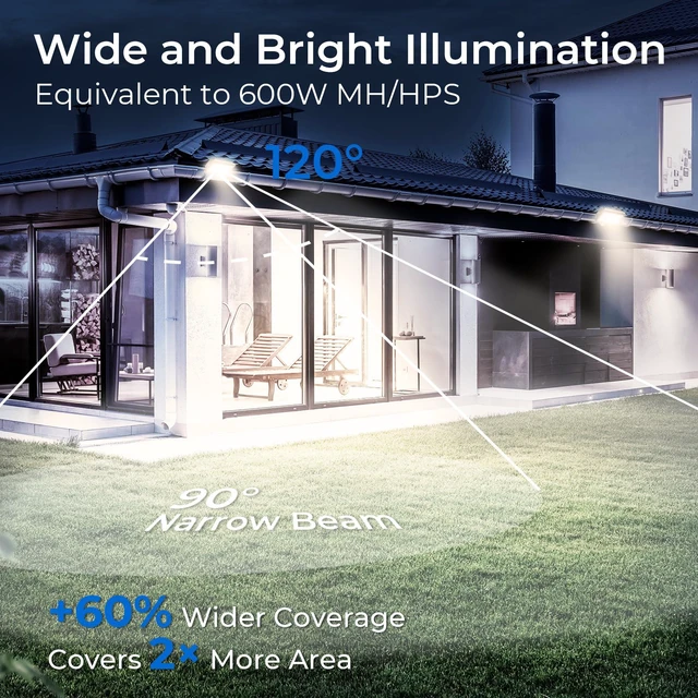 Alt view image 6 of 7 - 120W 16800LM LED Flood Lights Outdoor, 5000K, UL Listed, 2 Pack IP65 Waterproof Exterior Security Wall Lighting with 180°Knuckle, 120V Outside Aluminum Fixture for Courtyard Barn lot Garage