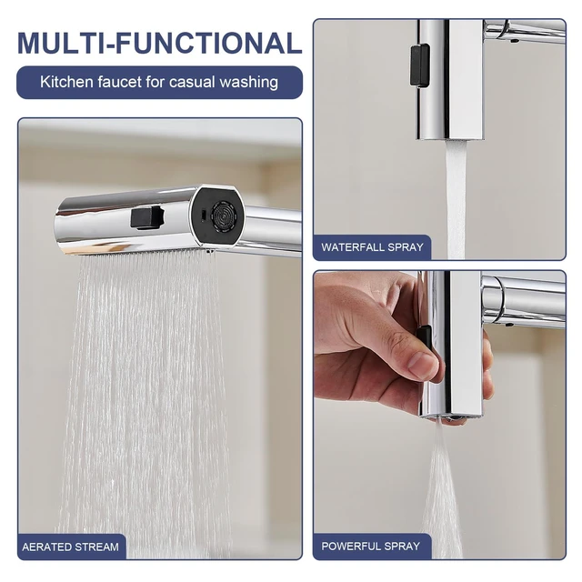 Alt view image 3 of 7 - Touchless Kitchen Faucets with Sprayer & Soap Dispenser, Chrome Waterfall, Single Hole, Single Handle, Pull Out Sink Faucet, Suitable for Farmhouse Camper Laundry Rv Bar