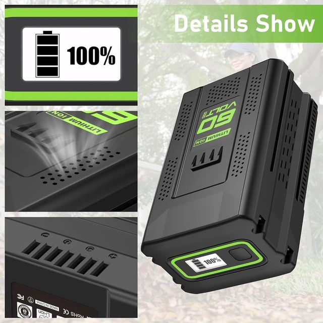 Alt view image 3 of 6 - 60V Battery Replacement for Greenworks Pro 60V 5.0AH Hours Rechargeable Lithium Ion Battery,Compatible with All Power 60V Greenworks Cordless Power Tools