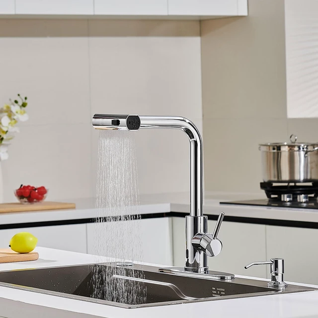 Alt view image 6 of 7 - Touchless Kitchen Faucets with Sprayer & Soap Dispenser, Chrome Waterfall, Single Hole, Single Handle, Pull Out Sink Faucet, Suitable for Farmhouse Camper Laundry Rv Bar