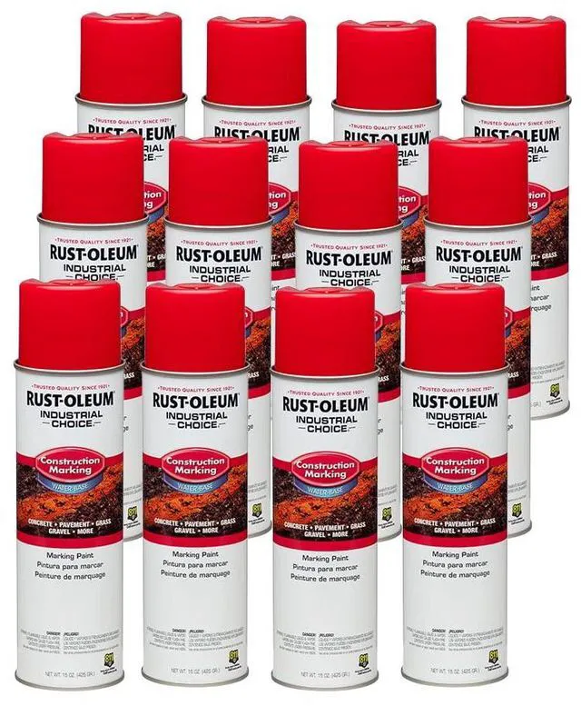 Main image of Construction Marking Spray Paint, Water-Based, Safety Red M1400 System, 17oz. Construction & survey marking; fast-dry inverted spray for pavement, soil, turf & utilities. Pack of 12