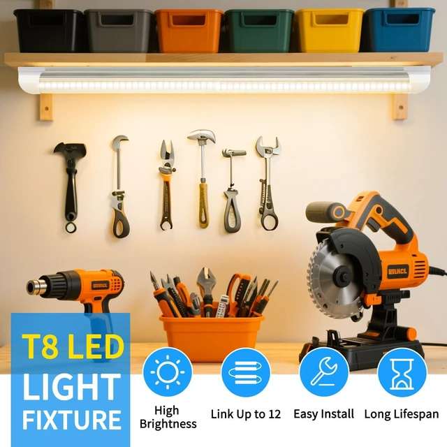Alt view image 2 of 7 - (6-Pack) 2FT LED Shop Light, 22W 3000K, V-Shaped T8 LED Tube Light 3300LM Ceiling and Utility Shop Lights, Linkable Under Counter Lights for Kitchen, Garage, Workbench, Basement, ETL Listed