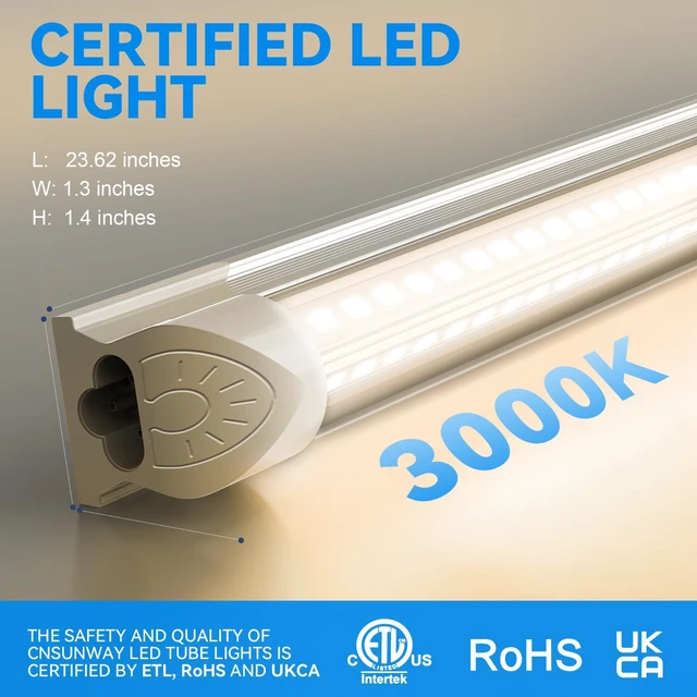 Alt view image 5 of 7 - (6-Pack) 2FT LED Shop Light, 22W 3000K, V-Shaped T8 LED Tube Light 3300LM Ceiling and Utility Shop Lights, Linkable Under Counter Lights for Kitchen, Garage, Workbench, Basement, ETL Listed