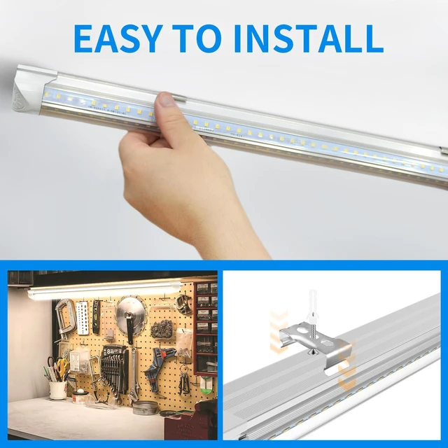 Alt view image 6 of 7 - (6-Pack) 2FT LED Shop Light, 22W 3000K, V-Shaped T8 LED Tube Light 3300LM Ceiling and Utility Shop Lights, Linkable Under Counter Lights for Kitchen, Garage, Workbench, Basement, ETL Listed