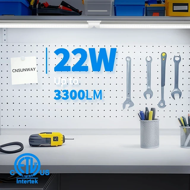 Alt view image 2 of 7 - (6-Pack) LED Shop Lights 2FT, V-Shaped Linkable 22W 3300LM 5000K Under Cabinet Lighting, T8 Tube Light Fixtures, Shop Light for Workbench, Kitchen, Workshop, Plug and Play, ETL Listed