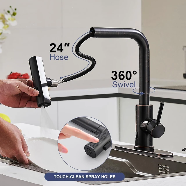Alt view image 4 of 7 - Touchless Kitchen Faucets with Sprayer & Soap Dispenser, Bronze Oil Rubbed Bronze, Single Hole & Handle, Pull Out Waterfall Sink Faucet Suitable for Farmhouse Camper Laundry Rv