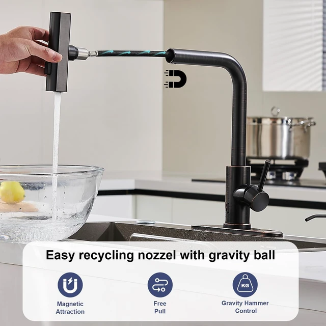 Alt view image 5 of 7 - Touchless Kitchen Faucets with Sprayer & Soap Dispenser, Bronze Oil Rubbed Bronze, Single Hole & Handle, Pull Out Waterfall Sink Faucet Suitable for Farmhouse Camper Laundry Rv