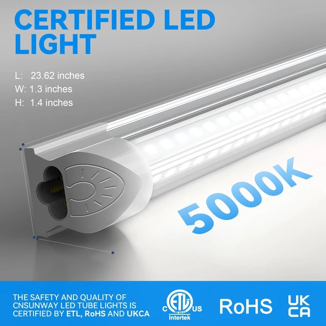 Alt view image 5 of 7 - (6-Pack) LED Shop Lights 2FT, V-Shaped Linkable 22W 3300LM 5000K Under Cabinet Lighting, T8 Tube Light Fixtures, Shop Light for Workbench, Kitchen, Workshop, Plug and Play, ETL Listed