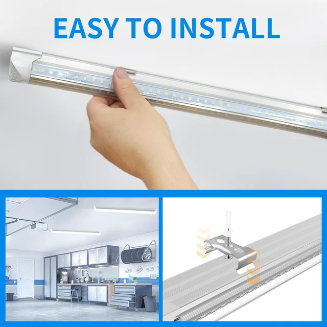 Alt view image 6 of 7 - (6-Pack) LED Shop Lights 2FT, V-Shaped Linkable 22W 3300LM 5000K Under Cabinet Lighting, T8 Tube Light Fixtures, Shop Light for Workbench, Kitchen, Workshop, Plug and Play, ETL Listed