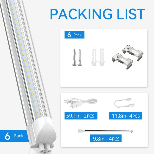 Alt view image 7 of 7 - (6-Pack) 2FT LED Shop Light, 22W 3000K, V-Shaped T8 LED Tube Light 3300LM Ceiling and Utility Shop Lights, Linkable Under Counter Lights for Kitchen, Garage, Workbench, Basement, ETL Listed