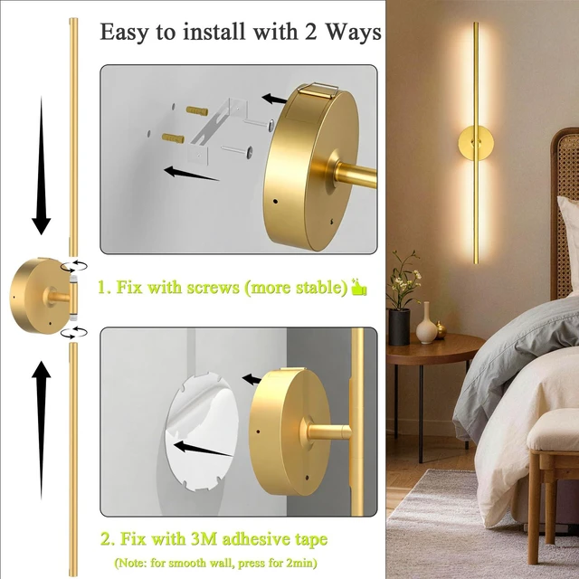 Alt view image 6 of 7 - Battery Operated Wall Sconce Set of Two: Gold Wireless Rechargeable Wall Light with 10000mAh Detachable Battery and Remote, 360° Rotatable Scone Wall Decor for Bedroom Hallway Bathroom, 31.5inch