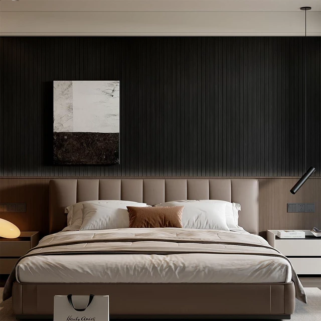 Alt view image 4 of 7 - Peel and Stick PVC Slat Wall Panel 236"x15.75" Self-Adhesive Thick Faux Black Wood Grain Wallpaper Panel 3D Soundproof Wall Panels for Walls & Ceilings