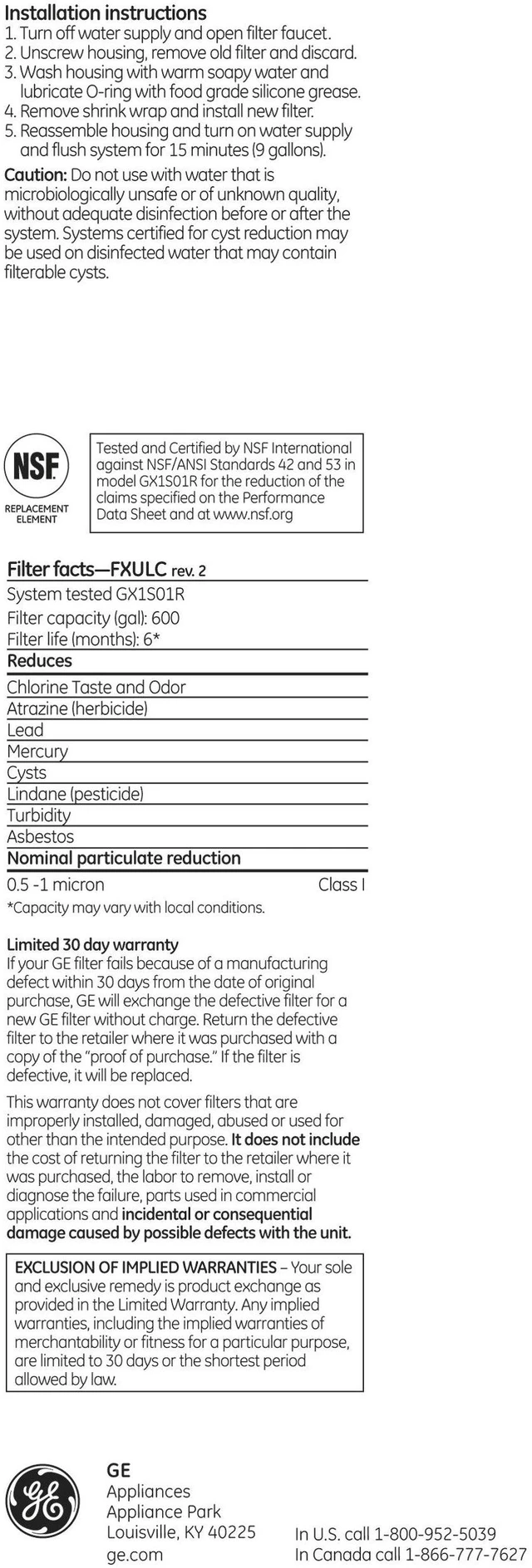Alt view image 6 of 6 - Advanced Single Sta Drinking Water System Replacement Filter, Fits GX1S01R Under Sink Filtration System, Replace Every 6 Months, FXULC 1 Count(Pack of 3)