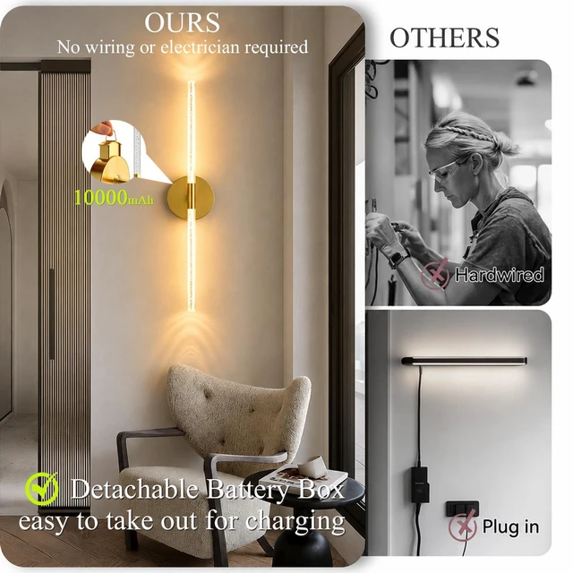 Alt view image 4 of 7 - Rechargeable Wall Lights Battery Operated Sconce 2Pack(Gold Bubble Crystal) 10000mAh Wireless Wall Lights With Touch & Remote, 4CCT, 360° Rotatable Wall Lamp for Bedroom Living Room Hallway 31.5in