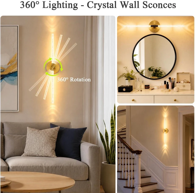 Alt view image 5 of 7 - Rechargeable Wall Lights Battery Operated Sconce 2Pack(Gold Bubble Crystal) 10000mAh Wireless Wall Lights With Touch & Remote, 4CCT, 360° Rotatable Wall Lamp for Bedroom Living Room Hallway 31.5in