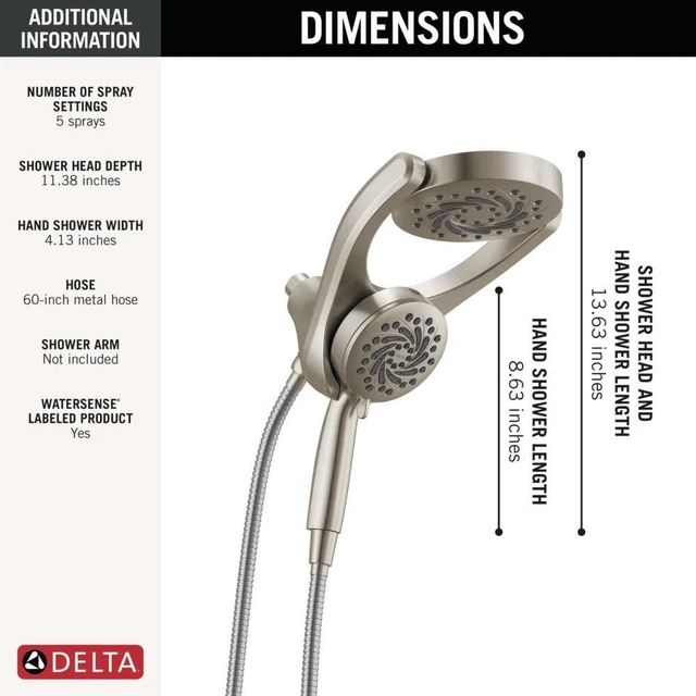 Alt view image 5 of 7 - 5-Setting HydroRain 2-in-1 Dual Shower Head with ProClean Spray, Brushed Nickel High Pressure Shower Head with Handheld Spray, 1.75 GPM Flow Rate, Satin Nickel 75419SN