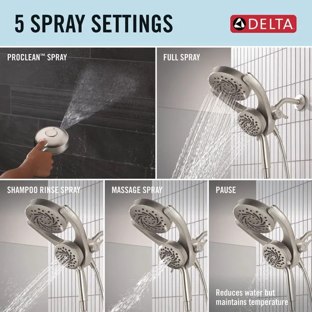 Alt view image 4 of 7 - 5-Setting HydroRain 2-in-1 Dual Shower Head with ProClean Spray, Brushed Nickel High Pressure Shower Head with Handheld Spray, 1.75 GPM Flow Rate, Satin Nickel 75419SN