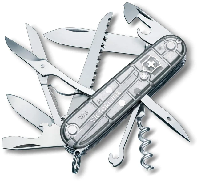 Main image of Huntsman Swiss Army, 15 Functions Pocket Knife, Silver Tech Swiss Made Multi-Tool with Wood Saw, Scissors & Screwdriver Compact Design for Camping, Hiking and Daily Carry