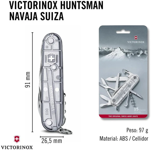 Alt view image 4 of 7 - Huntsman Swiss Army, 15 Functions Pocket Knife, Silver Tech Swiss Made Multi-Tool with Wood Saw, Scissors & Screwdriver Compact Design for Camping, Hiking and Daily Carry