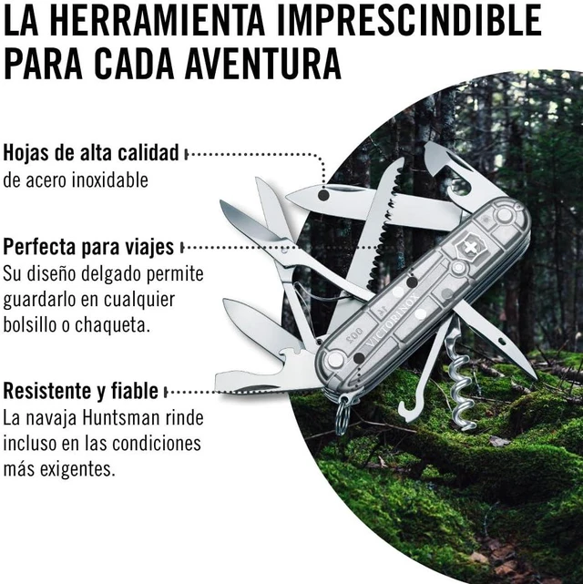Alt view image 6 of 7 - Huntsman Swiss Army, 15 Functions Pocket Knife, Silver Tech Swiss Made Multi-Tool with Wood Saw, Scissors & Screwdriver Compact Design for Camping, Hiking and Daily Carry