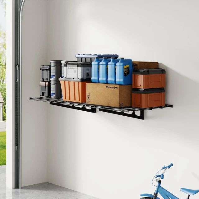 Main image of 1-Pack 2x4ft Garage Shelving Wall-Mounted Storage Rack, Black Heavy-Duty Wall Shelving, Holds Up to 200 lbs, Garage Storage Shelving for Organization & Storage Bins, Classic Series