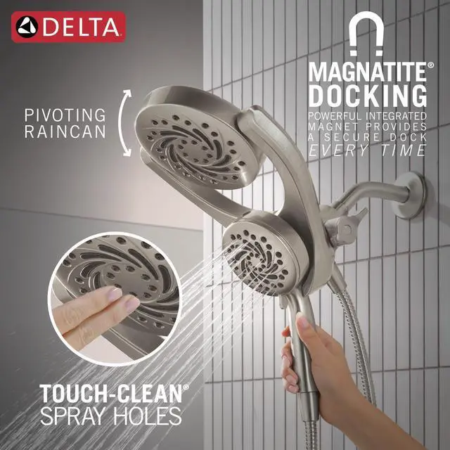 Alt view image 7 of 7 - 5-Setting HydroRain 2-in-1 Dual Shower Head with ProClean Spray, Brushed Nickel High Pressure Shower Head with Handheld Spray, 1.75 GPM Flow Rate, Satin Nickel 75419SN