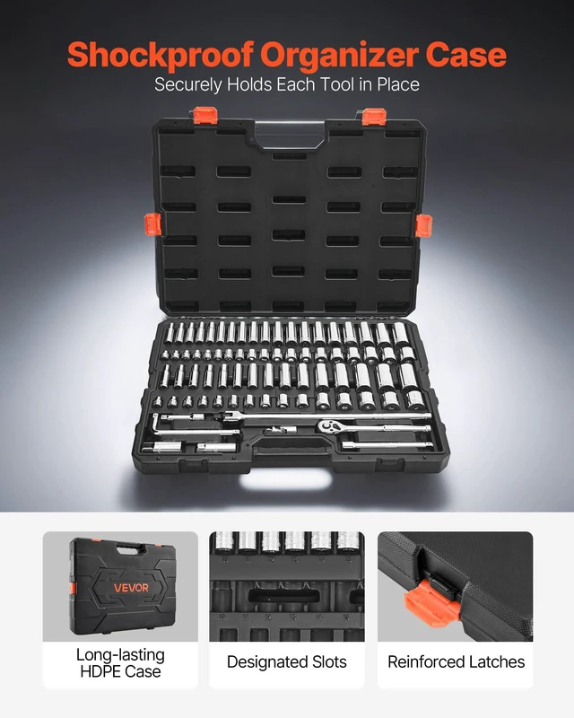 Alt view image 5 of 7 - Socket Set, 76 Pieces, 3/8 inch Drive Socket and Ratchet Set, SAE and Metric, Deep and Shallow, Mechanic Tool Kit with Accessories and Storage Case, CR-V Alloy Steel, for Automotive Repair