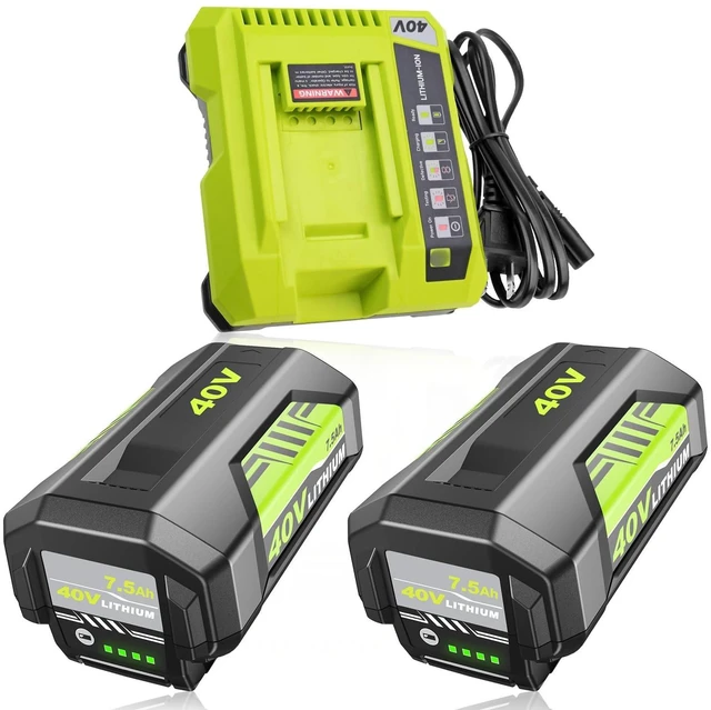 Main image of 2Pack 7500mAh Replacement for Ryobi 40V Battery Lithium and OP401 Charger Compatible with Ryobi 40 Volt Battery OP4050 OP4040 OP40401 OP40201 OP40601 Cordless Power Tools