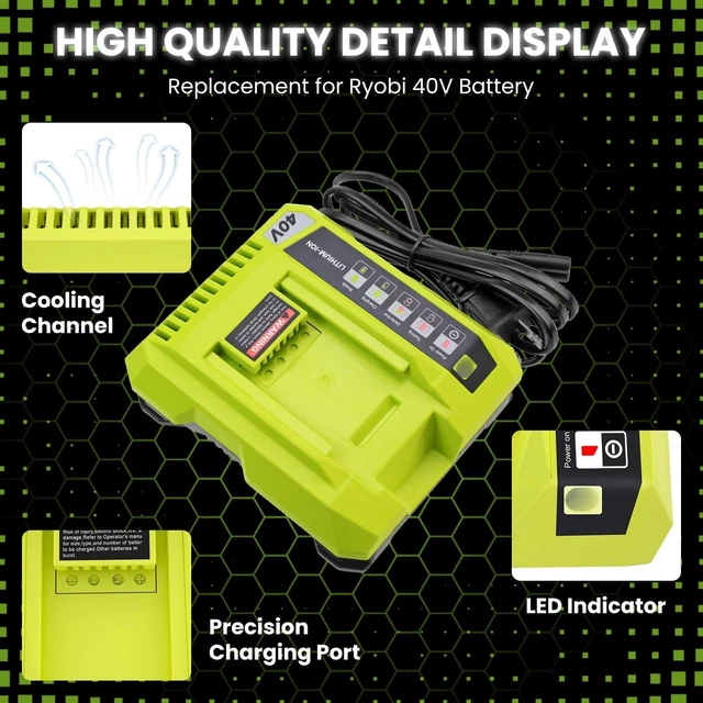 Alt view image 3 of 6 - 2Pack 7500mAh Replacement for Ryobi 40V Battery Lithium and OP401 Charger Compatible with Ryobi 40 Volt Battery OP4050 OP4040 OP40401 OP40201 OP40601 Cordless Power Tools