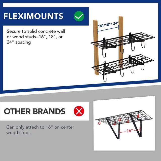 Alt view image 3 of 7 - 2-Pack 1x3 ft Garage Wall Shelving, Include 8 Bike Hooks, Black Wall Shelf Garage Organization System w/Bike Hangers, Storage Rack, Floating Shelves, 300 lbs Weight Capacity, Classic Series