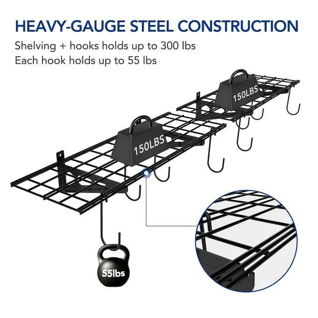 Alt view image 4 of 7 - 2-Pack 1x3 ft Garage Wall Shelving, Include 8 Bike Hooks, Black Wall Shelf Garage Organization System w/Bike Hangers, Storage Rack, Floating Shelves, 300 lbs Weight Capacity, Classic Series