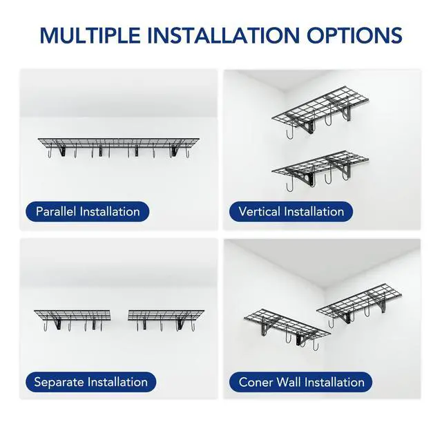 Alt view image 5 of 7 - 2-Pack 1x3 ft Garage Wall Shelving, Include 8 Bike Hooks, Black Wall Shelf Garage Organization System w/Bike Hangers, Storage Rack, Floating Shelves, 300 lbs Weight Capacity, Classic Series