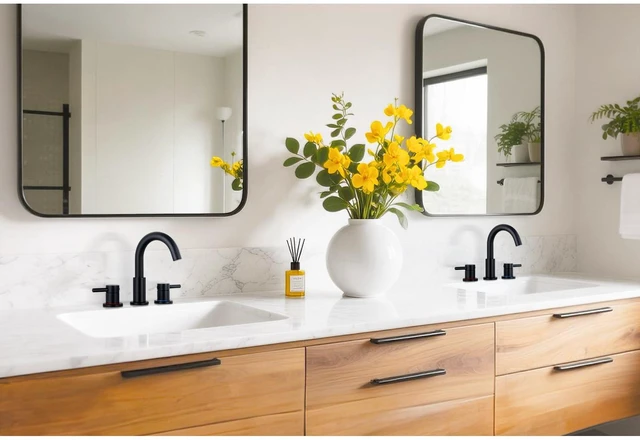 Alt view image 2 of 7 - Black Bathroom Faucet 3 Hole, 2-Handle Widespread Faucet (2 Pack) Lead-free stainless steel, pop-up drain, Detachable faucet aerator, 360°swivel, for RV & vanity sink 3-hole mount