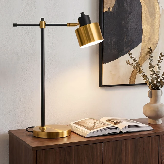 Main image of 22.2" Modern Desk Lamp, Metal Table Lamp with LED Bulb, Adjustable Reading Lamps for Living Room, Mid Century Task Lamp for Home Office, Industrial Bedside Lamps with Solid Base,Black and Gold