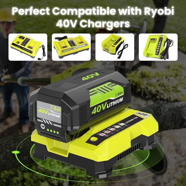 Alt view image 5 of 6 - 2Pack 7500mAh Replacement for Ryobi 40V Battery Lithium and OP401 Charger Compatible with Ryobi 40 Volt Battery OP4050 OP4040 OP40401 OP40201 OP40601 Cordless Power Tools