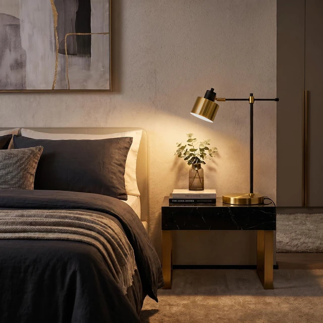 Alt view image 3 of 7 - 22.2" Modern Desk Lamp, Metal Table Lamp with LED Bulb, Adjustable Reading Lamps for Living Room, Mid Century Task Lamp for Home Office, Industrial Bedside Lamps with Solid Base,Black and Gold