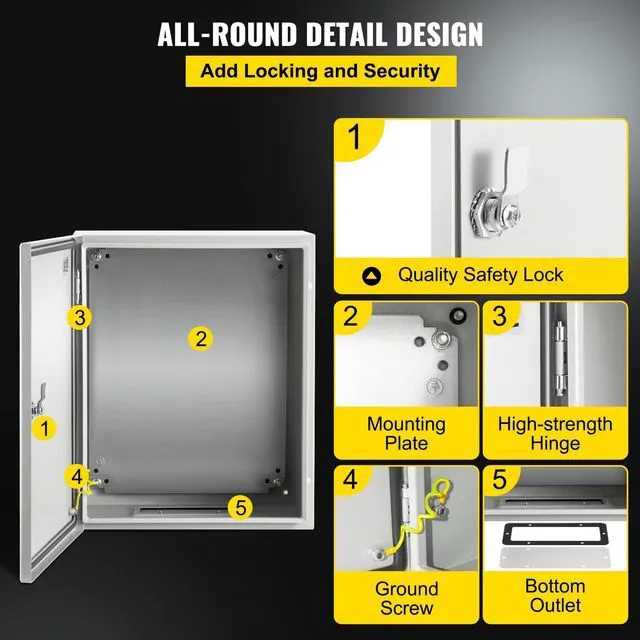 Alt view image 5 of 7 - NEMA Steel Enclosure, 20 x 16 x 10'' NEMA 4X Steel Electrical Box, IP66 Waterproof & Dustproof, Outdoor/Indoor Electrical Junction Box, with Mounting Plate
