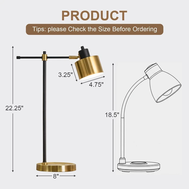 Alt view image 5 of 7 - 22.2" Modern Desk Lamp, Metal Table Lamp with LED Bulb, Adjustable Reading Lamps for Living Room, Mid Century Task Lamp for Home Office, Industrial Bedside Lamps with Solid Base,Black and Gold