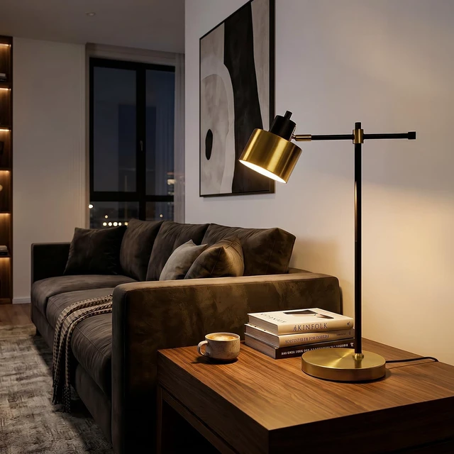 Alt view image 6 of 7 - 22.2" Modern Desk Lamp, Metal Table Lamp with LED Bulb, Adjustable Reading Lamps for Living Room, Mid Century Task Lamp for Home Office, Industrial Bedside Lamps with Solid Base,Black and Gold