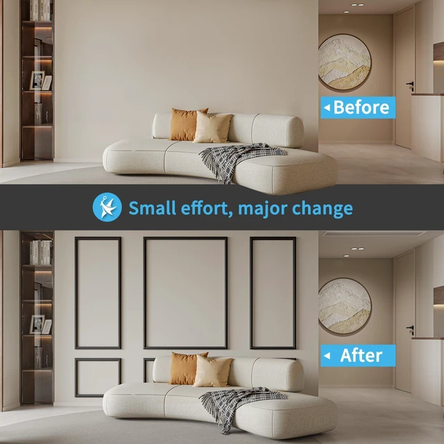 Alt view image 4 of 7 - Pre-Cut Wall Molding Set of 6 pcs, 3 Top 3 Bottom, Black Ready-to-Assemble Wainscoting Panel, High-Impact, Precision Pre-Cut, DIY-Friendly, Ideal for Indoor Wall Decor, Accent Walls