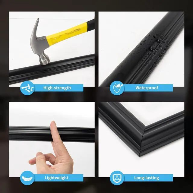Alt view image 5 of 7 - Pre-Cut Wall Molding Set of 6 pcs, 3 Top 3 Bottom, Black Ready-to-Assemble Wainscoting Panel, High-Impact, Precision Pre-Cut, DIY-Friendly, Ideal for Indoor Wall Decor, Accent Walls