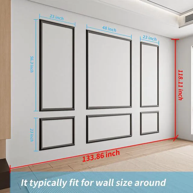 Alt view image 7 of 7 - Pre-Cut Wall Molding Set of 6 pcs, 3 Top 3 Bottom, Black Ready-to-Assemble Wainscoting Panel, High-Impact, Precision Pre-Cut, DIY-Friendly, Ideal for Indoor Wall Decor, Accent Walls