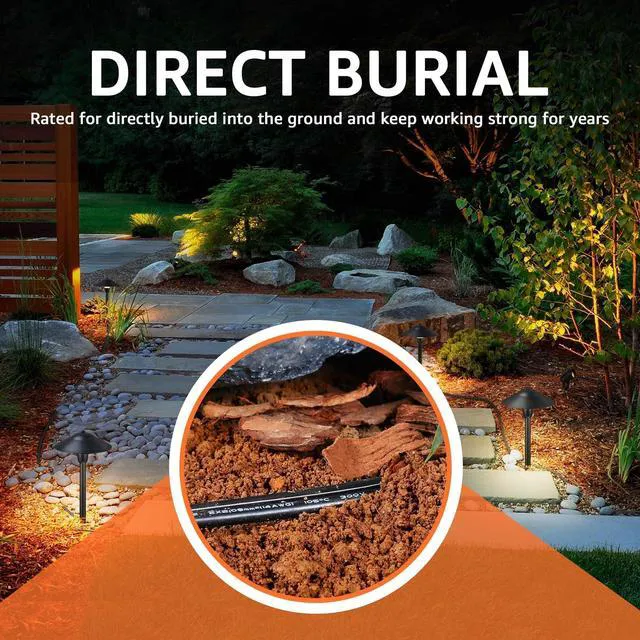 Alt view image 3 of 7 - 14/2 Low Voltage Landscape Wire 14 Gauge Pure Copper Wire, 100 FT Pure Copper, Direct Burial, ETL Listed, Weatherproof, High Conductivity, 14 Gauge 2 Conductor for Outdoor Landscape Lighting