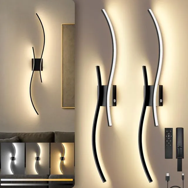 Main image of 10000mAh Battery Operated Wall Sconces Set of 2, Black, 39.4 Inch 3CCT, Renter Friendly, Rechargeable Wall Lights, Remote, Dimmable, LED Cordless Lights for Living Room, Bedroom, Home Decor