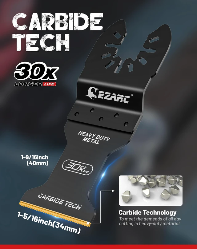 Alt view image 2 of 7 - Carbide Oscillating Saw Blades for Hardened Metal, 10-Pack Multitool Blades for Tough Cutting, Up to 30x Life, for Bolts, Screws, Nails