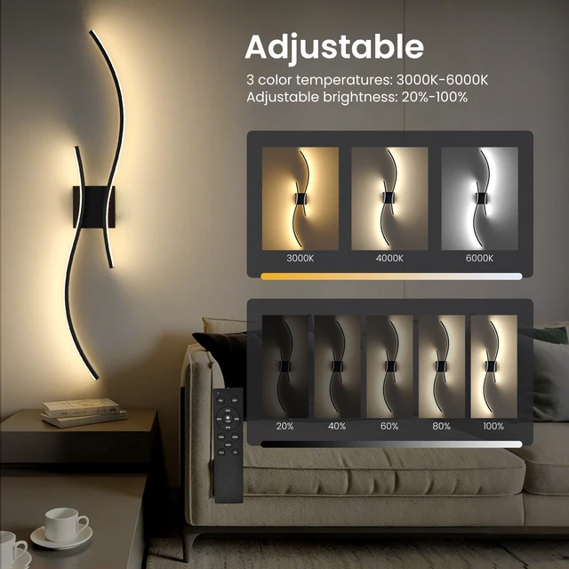 Alt view image 4 of 7 - 10000mAh Battery Operated Wall Sconces Set of 2, Black, 39.4 Inch 3CCT, Renter Friendly, Rechargeable Wall Lights, Remote, Dimmable, LED Cordless Lights for Living Room, Bedroom, Home Decor