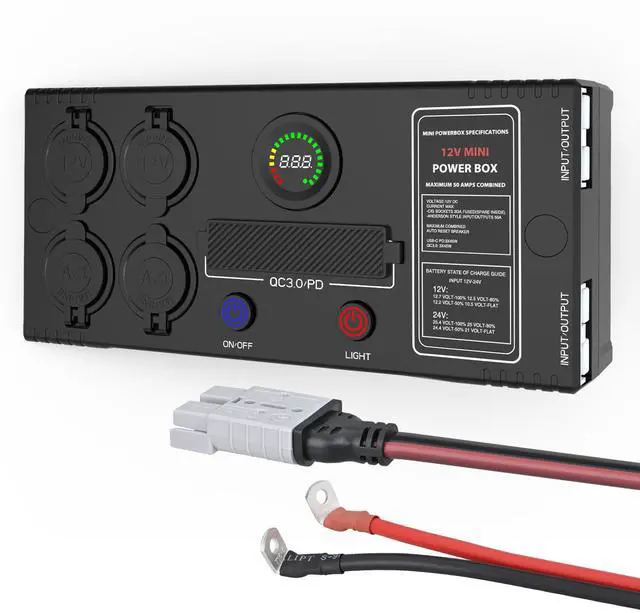 Main image of Mini Power Box 12V/24V DC Distribution Box Plug & Play Multi Ports Compact 2 Anderson, 3 USB, 3 USB-C, 4 Cig Sockets Perfect for Outdoors Camping Fishing RV 4Wd Caravans Emergency