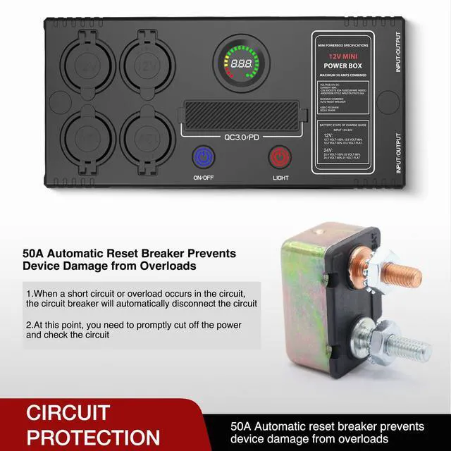 Alt view image 6 of 7 - Mini Power Box 12V/24V DC Distribution Box Plug & Play Multi Ports Compact 2 Anderson, 3 USB, 3 USB-C, 4 Cig Sockets Perfect for Outdoors Camping Fishing RV 4Wd Caravans Emergency