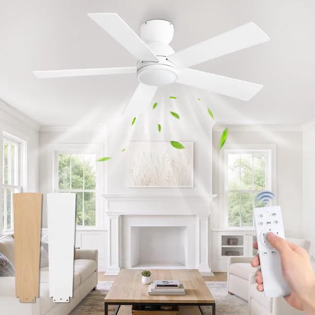 Main image of 42 Inch Small Ceiling Fan no Light, Flush Mount, White 6 Speeds, Quiet Reversible DC Motor, White Ceiling Fan with Remote, Easy Install for Bedroom, Living Room, Indoor